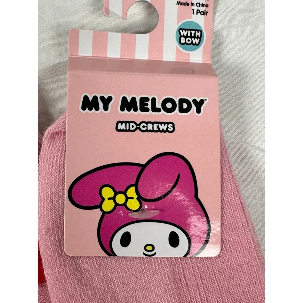 My Melody Pink Bow Mid Crew Socks Sanrio New
